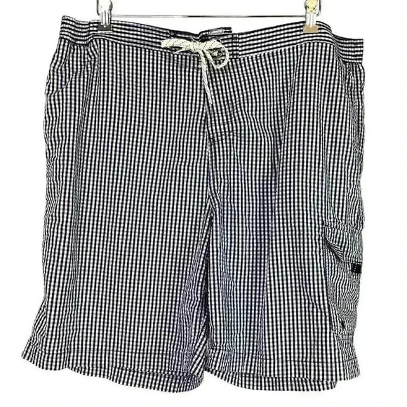 Lands End Mens XXL Seersucker Swim Trunks Shorts Blue White Cotton Blend Plaid - Picture 1 of 7
